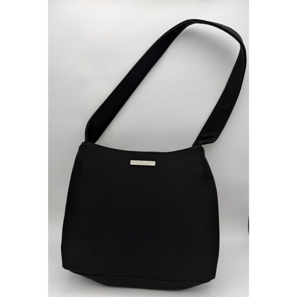 Kenneth Cole Reaction Black Nylon Shoulder Bag Zip Top Medium Purse Handbag